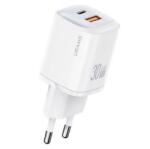 USAMS CC254 hálózati töltő USB+Type-C aljzat (30W, GaN, PD gyorstöltő) FEHÉR (CC254TC02) - bluedigital