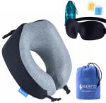 Suporto Set Perna de calatorie Suporto Travel Companion. Perna voiaj din spuma cu memorie, Neagra + Masca de dormit Suporto 3D cu saculet Verde Smarald, pachet pentru ochi obositi si un somn odihnitor