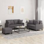 vidaXL Set de canapele cu perne, 3 piese, gri, piele ecologică (3201375) Canapea
