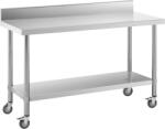 Royal Catering Rozsdamentes acél asztal kerekekkel - PREMIUM - 60 x 150 cm - 160 kg - hátsó perem - Royal Catering (RCAT-150/60-WS)