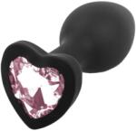 Sunfo - szilikon anál plug szív alakú kővel (fekete-pink) - vagyaim