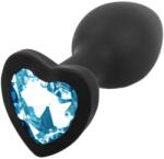 Sunfo - szilikon anál plug szív alakú kék kővel (fekete) - vagyaim