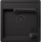 SCHOCK Schock Nemo N-100S konyhai mosogatótálca 490 x 510 mm Cristalite Nero, fekete szűrőkosár és túlfolyó takaró és Schock Kantus konyhai csaptelep kihúzható fejjel, fekete (NEN10SNEKNENEG)