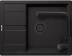 SCHOCK Schock Ronda D-100L konyhai mosogatótálca 650 x 500 mm Cristalite Nero, fekete szűrőkosár és túlfolyó takaró és Schock Kantus konyhai csaptelep kihúzható fejjel, fekete (ROD10LNEKNENEG)