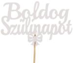 Gyertyakovács Fehér Boldog szülinapot felirat tortadísz sziluett