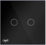 PNI Intrerupator dublu cu touch PNI SH222 din sticla negru cu LED indicator 10A 2X200W (pni-sh222)