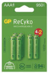 GP Batteries Újratölthető akkumulátor, AAA (HR03), 1, 2 V, 950 mAh, GP, papírdoboz, 6-os csomag, ReCyko