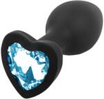 Sunfo - szilikon anál plug szív alakú kék kővel (fekete) - sexshopcenter