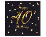 GoDan B&C Happy Birthday Black-Gold 40 szalvéta 20 db-os 33x33 cm (MLG165234)
