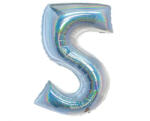 Godan Holographic Silver, Ezüst 5-ös szám fólia lufi 76 cm (MLG144789)