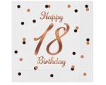 GoDan B&C Happy Birthday White-Rose Gold 18 szalvéta 20 db-os 33x33 cm (MLG164824)