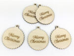  Natúr fa - "Merry Christmas" fodros gömb nagy 5db/csomag - csinaldmagadshop