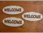  Natúr fa - "Welcome" áttört ovál táblák 6x14cm 3db/csomag