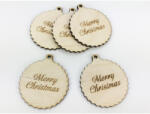  Natúr fa - "Merry Christmas" fodros gömb kicsi 5db/csomag - csinaldmagadshop