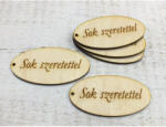  Natúr fa -"Sok szeretettel" gravírozott ovál tábla 4x8cm 5db/csomag - csinaldmagadshop