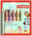 STABILO Комплект цветни моливи, Stabilo, Woody 3 в 1 Pastel + острилка, 6 цвята (ST8806-3)