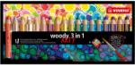 STABILO Комплект цветни моливи, Stabilo, Woody Arty 3 в 1 + острилка + четка ST880/18-1-20, 18 цвята (ST880/18-1-20)