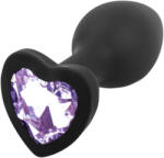 Sunfo - szilikon anál plug szív alakú kővel (fekete-lila) - szexaruhaz