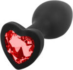 Sunfo - szilikon anál plug szíves piros kővel (fekete) - szexaruhaz