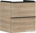 Hansgrohe XELU Q 58x49, 5 cm-es 2 fiókos fali szekrény matt fekete fogantyúval, természetes tölgy 54025670 (54025670)