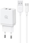 USAMS HCXLTZ02 HC Series hálózati töltő 2xUSB-A csatlakozással és USB-A - Type-C kábellel 18W - fehér