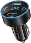 Wozinsky WDCCB autós töltő kijelzővel 2xUSB-A és 2xUSB-C csatlakozással 50W - fekete