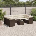 vidaXL 10 részes barna polyrattan kerti ülőgarnitúra párnákkal (3249982)