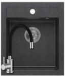 Quadron 1352+SAP4-F090KB - Quadron JOHNNY 100 gránit mosogató (430x500 mm, 1 medence) black dotted + Zegor csaptelep fekete szett (1352+SAP4-F090KB)