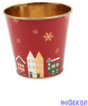  Karácsonyi mintás bádog kaspó 12cm - Házikós