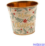  Karácsonyi mintás bádog kaspó 12cm - Merry Christmas
