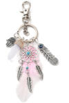  Ezüst Színű Rózsaszín Toll Álomcsapda Álomfogó Kulcstartó ~110x25mm
