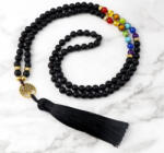  Matt Fekete Achát (5) Életfa 7 Csakra Ásvány Nyaklánc Mala 6mm 74cm