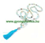  Matt Amazonit Buddha Budha Bojtos (10) Ásvány Nyaklánc 6mm ~106 db Gyöngy 78-84cm