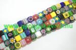  Színes Virágos Millefiori Kocka Üveggyöngy Gyöngyfüzér 6x6mm