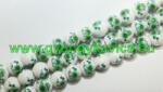  Zöld Virágos Porcelán (1) Gyöngyfüzér 10mm