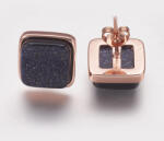  Rózsaarany Színű Kék Homokkő Kocka Bedugós Fülbevaló 12x12mm