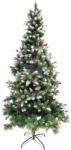  Brad artificial de Craciun nins, decorat cu conuri pin rosii, inaltime 150 cm, diametru 83 cm, 319 ramuri, Flippy, verde, suport metalic inclus (106785)