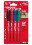 Milwaukee INKZALL Jelölő filc Vékony tartós hegyű (4 darabos kiszerelés, kék, piros, zöld és fekete) (48223106) (48223106)