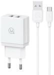 USAMS HCXLTZ02 HC Series hálózati töltő 2xUSB-A csatlakozással és USB-A - microUSB kábellel 18W - fehér