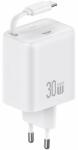 USAMS US-CC241 YC Series hálózati töltő 1xUSB-C csatlakozással és visszahúzható Type-C kábellel PD QC 30W GaN - fehér