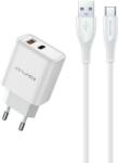 Awei PD81T-EU hálózati töltő 1xUSB-A és 1xUSB-C csatlakozással és USB-A - Type-C kábellel 22, 5W GaN - fehér