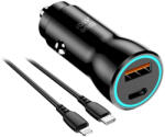 Blue Star Szivartöltő fej 1x USB / 1x Type-C, Type-C / 8pin kábellel, PD / QC 3.0, 25W, 1m, fekete, BlueStar