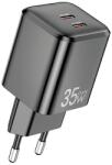 Awei PD65-EU hálózati töltő 2xUSB-C csatlakozással 35W GaN - fekete