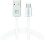 SWISSTEN 71522203 Textile USB Type-A Apa - Micro USB Type-B Apa Adat és Töltő Kábel - Fehér/Ezüst 1.2m