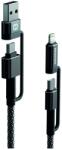SWISSTEN 74501101 Kevlar 4in1 USB Type-A / USB Type-C Apa - USB Type-C / Lightning Apa Adat és Töltő Kábel - Fekete 1.5m