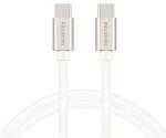 SWISSTEN 71528202 Textile USB Type-C Apa - USB Type-C Apa Adat és Töltő Kábel - Fehér/Ezüst 2m