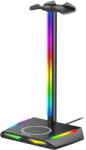 New Bee Z12 Fejhallgató állvány + RGB LED + Vezeték nélküli töltő, Dokkoló - mkaudio