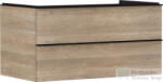 Hansgrohe XELU Q 98x57 cm-es 2 fiókos fali szekrény pulthoz, matt fekete fogantyúval, természetes tölgy 54080670 (54080670)