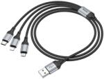hoco. X102 - 3in1 kábel - USB - Lightning / Type-C (USB-C) / MicroUSB fekete szövet kábel 2, 4A, 1 m