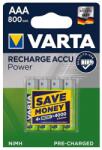 VARTA power AAA R03 Ni-MH 800mAh Ni-MH akkumulátor tölthető mikro elem 4 db (4008496550616)